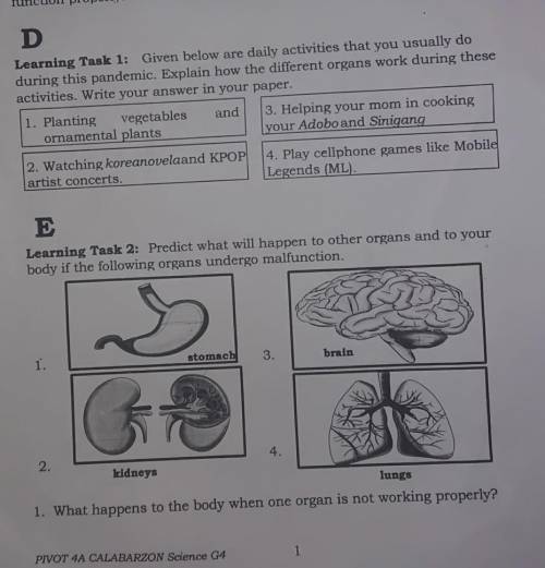 D

 
Learning Taak 1: Given below are daily activities that you usually doduring this pandemic. Exp