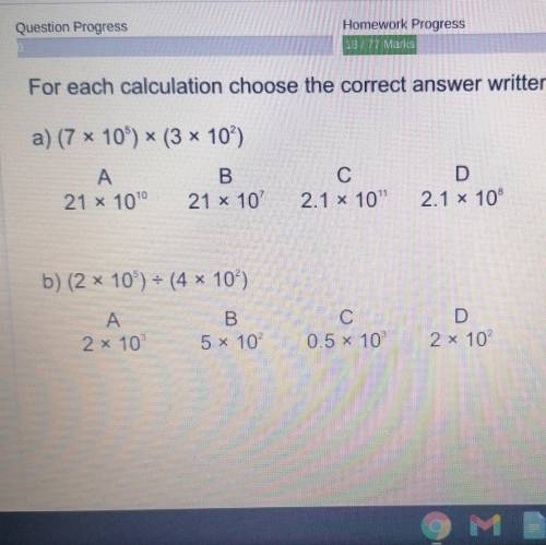 For each calculation choose the correct answer written in standard form.
