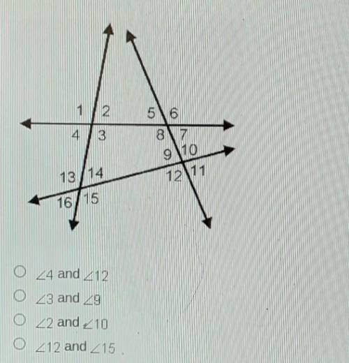 In the diagram, which two angles are alternate interior angles with angle 14?