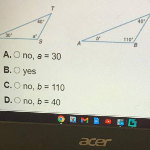 Determine whether the triangles are similar if not explain why not
