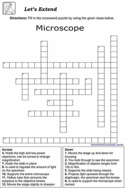 Lets extend Direction:fill in The crossword puzzle by using the given below. MICROSCOPE