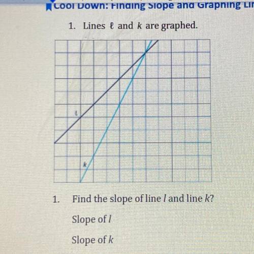 1. Lines ļ and k are graphed.

1.
Find the slope of line land line k?
Slope of 7
Slope of k