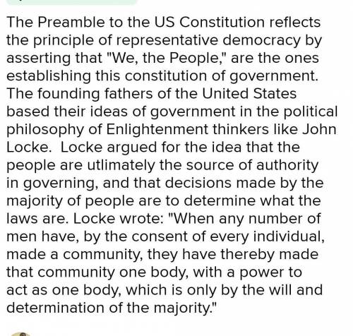 How does the Preamble reflect the constitutional VALUE of representative democracy?