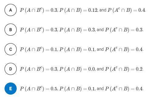 For which of the following probability assignments are events A and B independent?