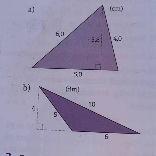 Calculate the circumference and area of the triangles.
