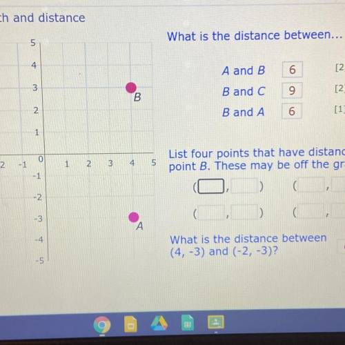 I need help on listing the four points that have a distance of 8 from B, thank you!