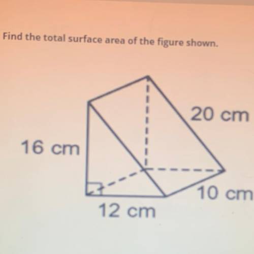 Find the total surface area of the figure shown.
20 cm
16 cm
10 cm
12 cm