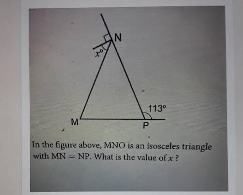 In the figure above, MNO is an isosceles triangle with MN = NP. What is the value of x?