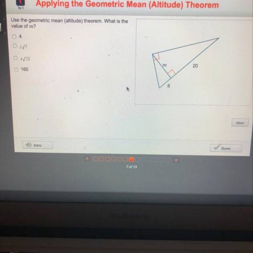 Use the geometric mean (altitude) theorem. What is the value of m?