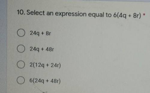 Select an expression equal to 6(4q + 8r)