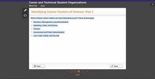 Which of these career clusters are most interesting to you? Check all that apply.

Business, Manag