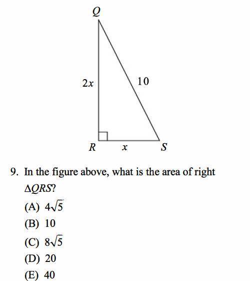 In the figure above, what is the area of right
triangle QRS?