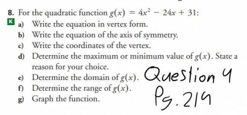 I need help with these questions for Working with Standard and Vertex Forms of the Quadratic Functi