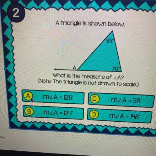 A triangle is shown below.
What is the measure of
(Please leave a small explanation)