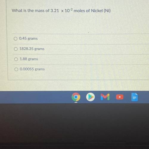 What is the mass of 3.21 x 10-2 moles of Nickel (Ni)
