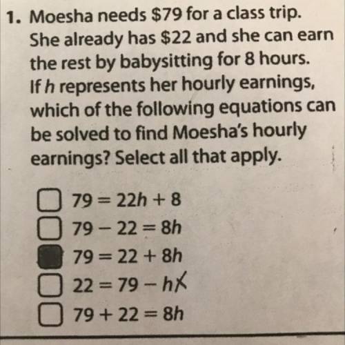 Moesha needs $79 for a class trip. She already has $22 and she can earn the rest by babysitting for