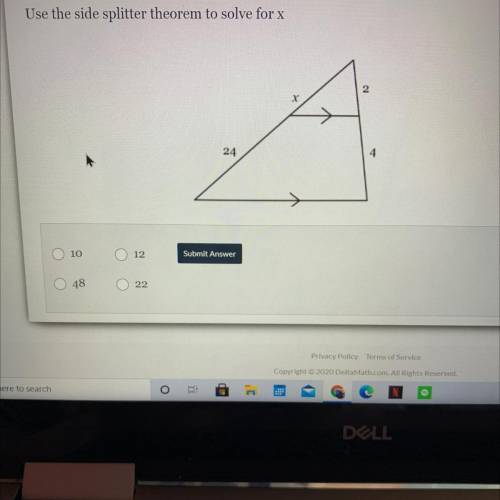 Use the side splitter theorem to solve for x