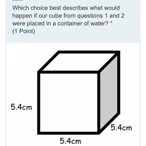 A. It would float with about 75% of the cube below the surface of the water and 25% above the surfa