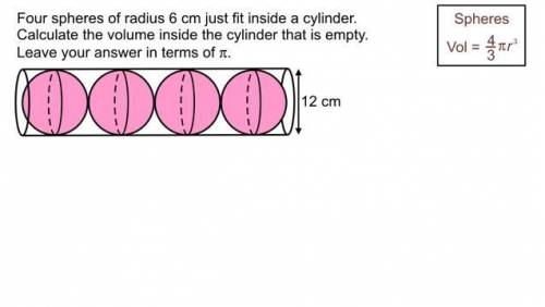Four spheres of radius 6cm just fit inside a cylinder. Calculate the volume inside the cylinder tha