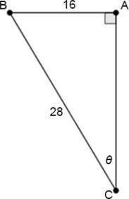 Determine the value of θ using a trigonometric ratio.

Question 5 options:
A) 34.85°
B) 55.15°
C)