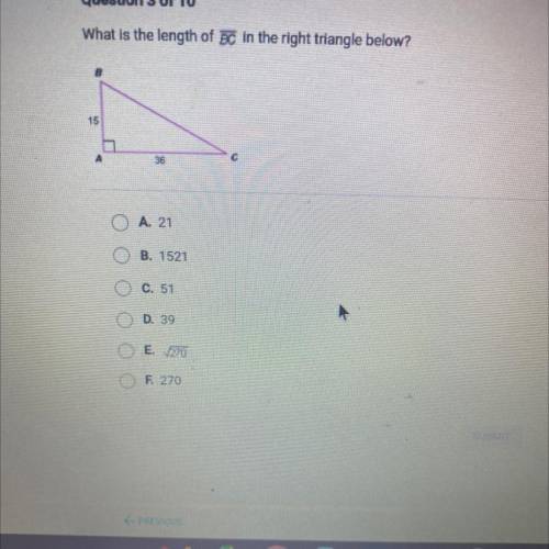HELP!!!What is the length of BC in the right triangle below