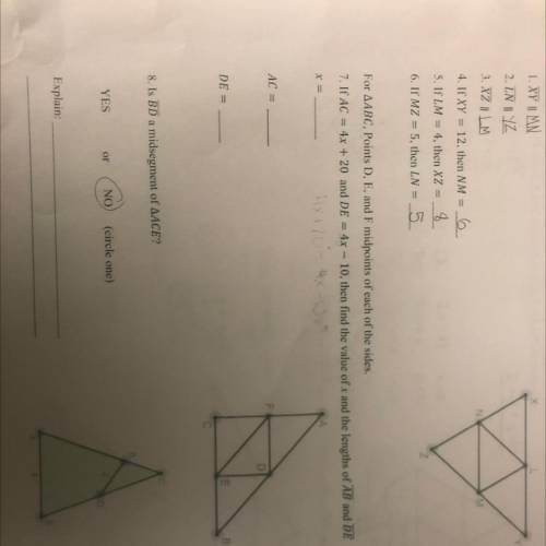If AC = 4x + 20 and DE = 4x - 10, then find the value of x and the lengths of AB and DE