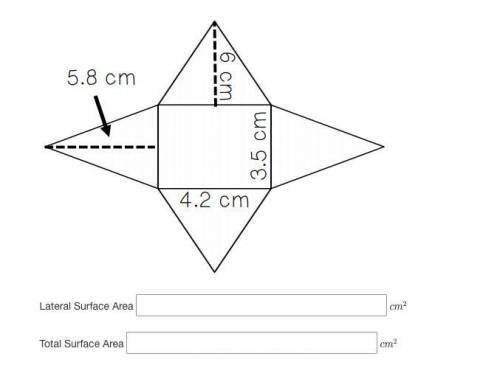 Determine the lateral and total surface area of the pyramid.