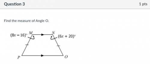 Find the measure of angle O(8x-16) (6x+20)