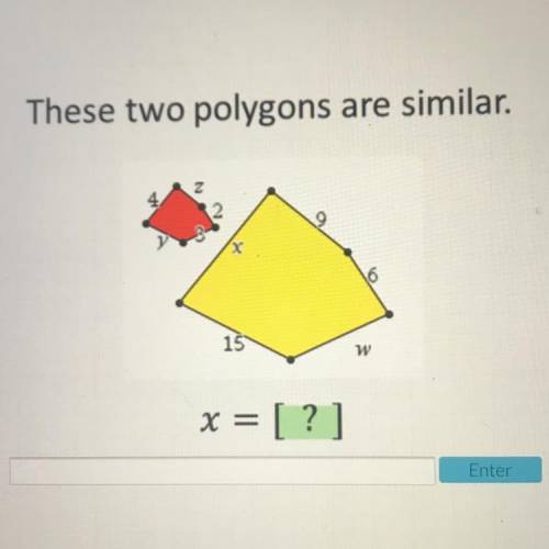 These two polygons are similar 
what would x equal?