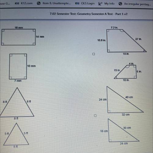 Which pairs of polygons are similar select each correct answer? Pls help