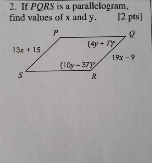 If PQRS is a parallelogram find values of x and y