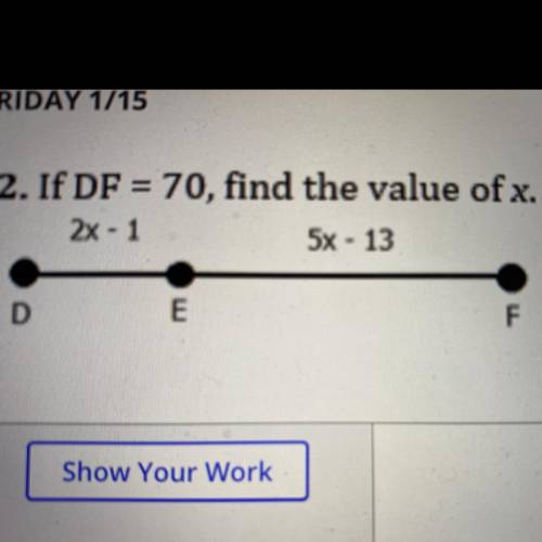 If DF=70, find the value of x.