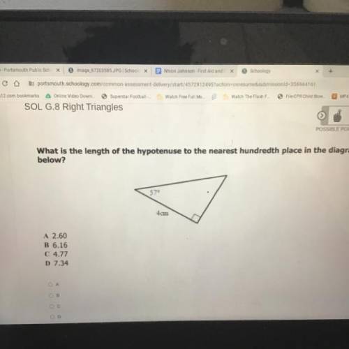 What is the length of the hypotenuse to the nearest hundredth place in the diagram

below?
570
4cm