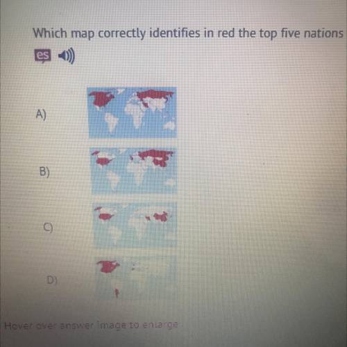 Which map correctly identifies in red the top five nations that hold the most nuclear weapons as of
