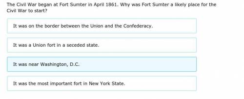 The Civil War began at Fort Sumter in April 1861. Why was Fort Sumter a likely place for the Civil