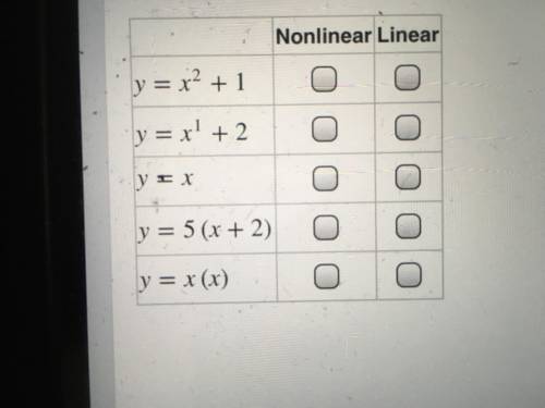 Plsssssssss Help

Click to show whether each equation represents a linear or nonlinear functi