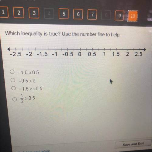 Which inequality is true? Use the number line to help.

-2.5 -2 -1.5 -1 -0.5 0
0.5
1
1.5 2 2.5
O -