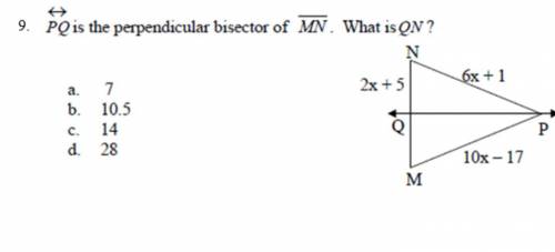 PQ is the perpendicular bisector of MN. What is QN?