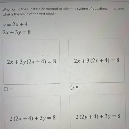 When using the substitution method to solve the system of equations,

what is the result of the fi