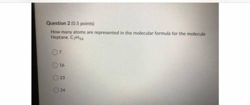 How many atoms are represented in the molecular formula for the molecule

Heptane. C7H16
A. 7
B. 1