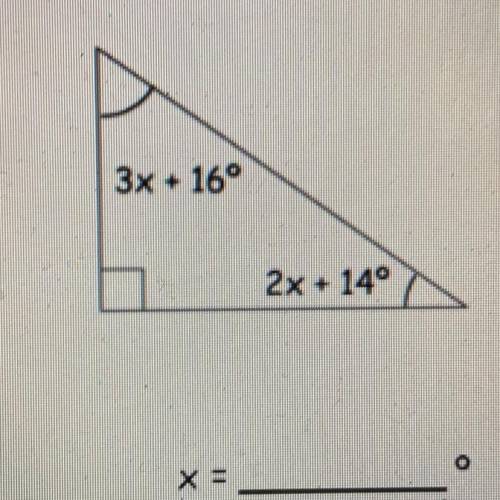 The diagram shows a right-angled triangle,
Calculate the value of x.