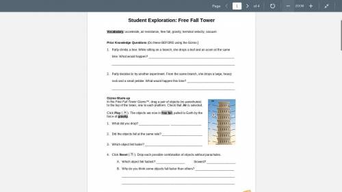 HELP ME WITH THIS ITS CALLED (Student Exploration: Free Fall Tower-Gizmo)