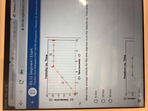 What is the average velocity for the time segment A on the velocity vs time graph