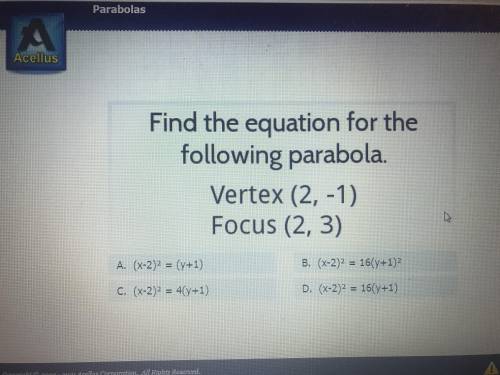 Can someone please help me with this??Find the equation for the following parabola ( Parabolas) !