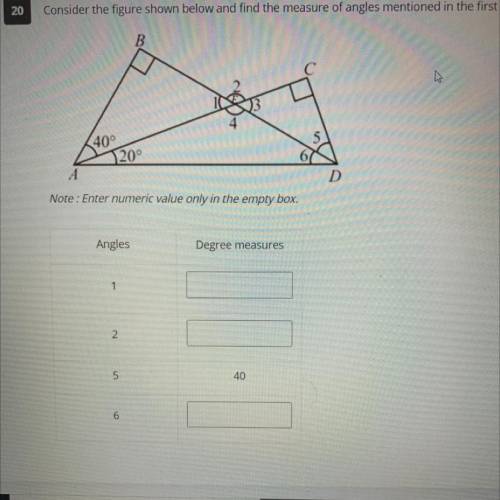 What are the degree measures for angles 1,2 and 6?