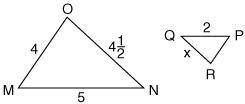 Quick help ΔMNO ~ ΔPQR

What is the length of x?
A 1 4/5 
B 2 2/9
C 2 1/2
D 13/5