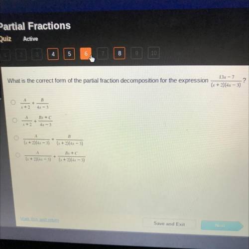 What is the correct form of the partial fraction decomposition for the expression 13x -7