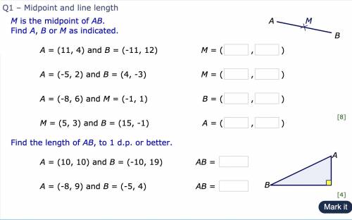 MIDPOINT AND LINE LENGTH
WILL GIVE 70 MORE IF CORRECT