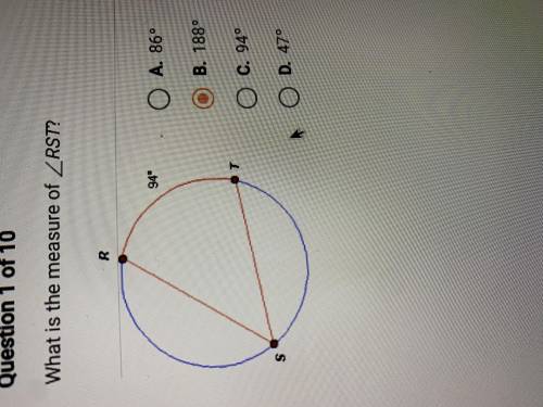 What is the measure of angle RST