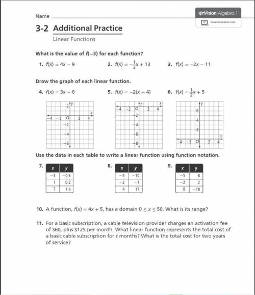 Linear Functions 3-2 additional Practice